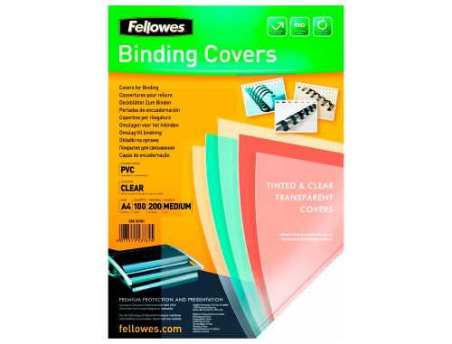 Capa de encadernacao fellowes pvc din a4 transparente cristal 180 microns pack de 100 unidades , Fellowes , 155172 , 0043859526321
